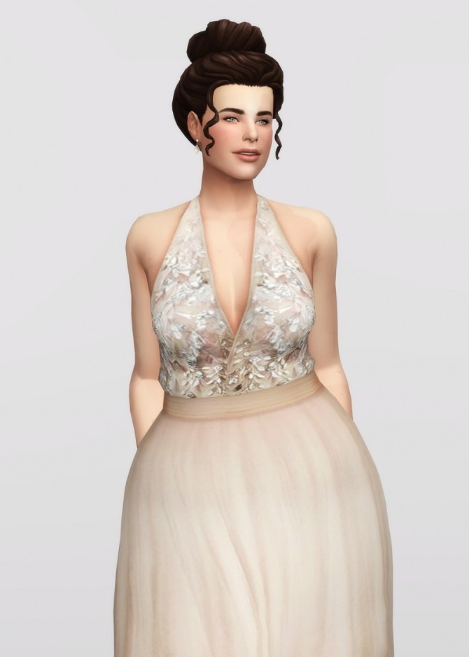 Sims 4 Embellished tulle blue halter neck gown at Rusty Nail