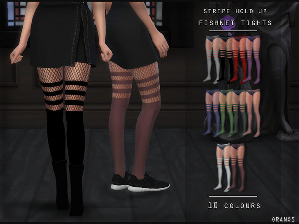 Sims 4 Stripe Hold Up Fishnet Tights by OranosTR at TSR