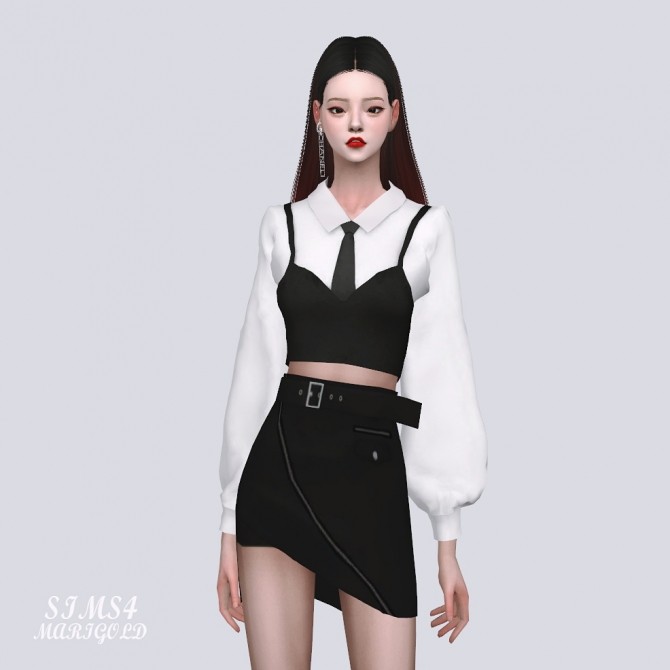 Sims 4 Necktie Crop Blouse With Bustier at Marigold