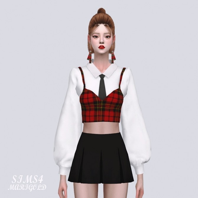 Necktie Crop Blouse With Bustier at Marigold » Sims 4 Updates