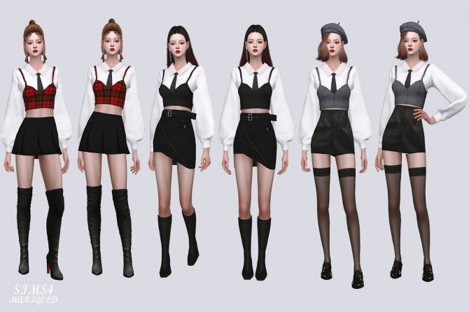 Sims 4 Necktie Crop Blouse With Bustier at Marigold