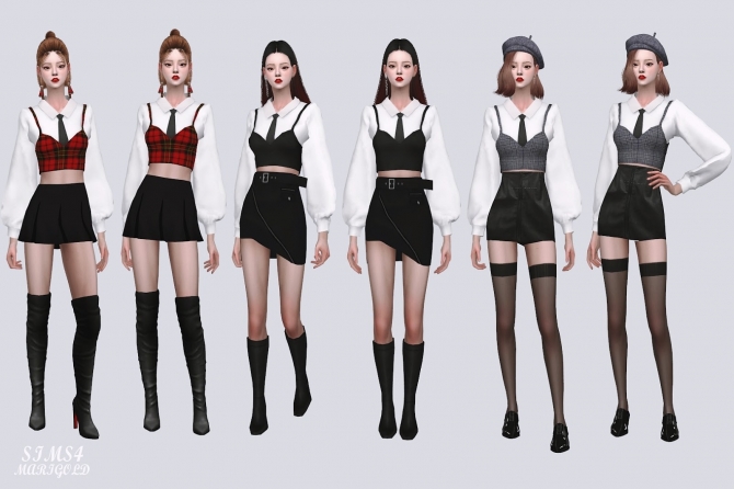 Necktie Crop Blouse With Bustier at Marigold » Sims 4 Updates