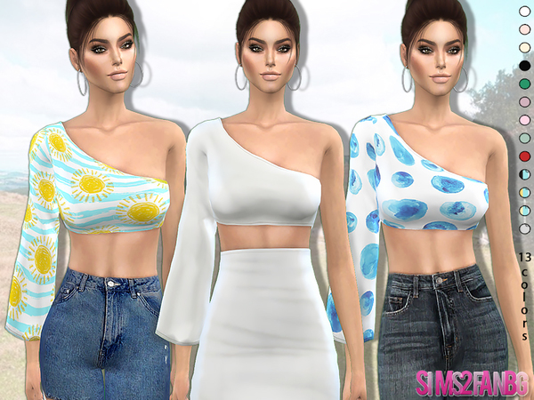 Sims 4 358 One Shoulder Crop Top by sims2fanbg at TSR