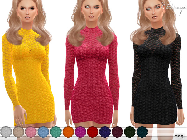 Sims 4 Long Sleeve Crochet Dress by ekinege at TSR