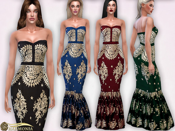 Sims 4 Mermaid Lace Embroidery Prom Dress by Harmonia at TSR