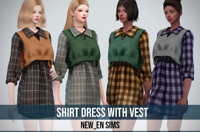 Sims 4 Shirt Dress With Vest at NEWEN
