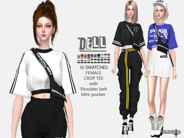 Sims 4 DELL Crop Tee w/ Shoulder Belt by Helsoseira at TSR