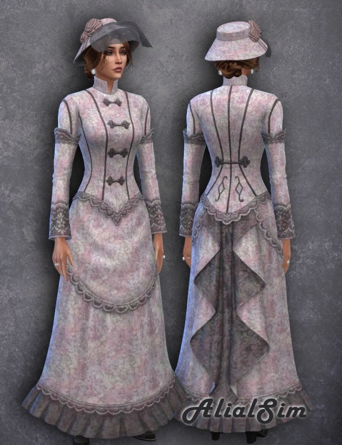 Sims 4 Victorian Lace Dress and hat at Alial Sim