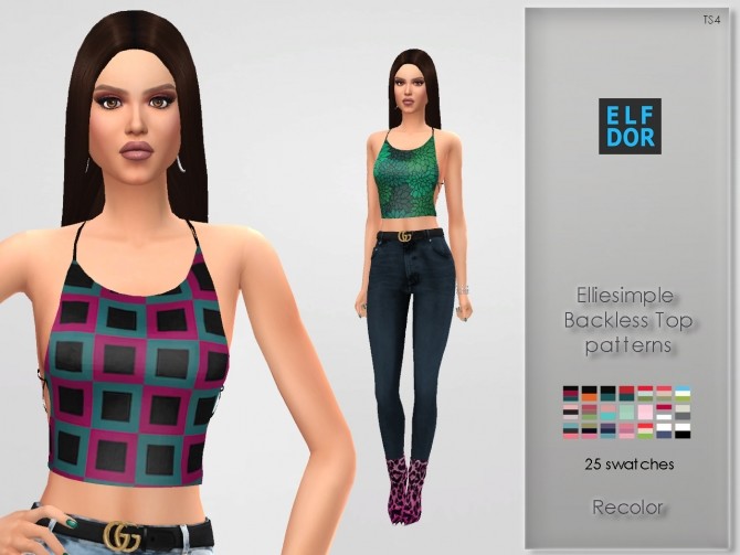 Sims 4 Elliesimple`s Backless Top Recolor   patterns at Elfdor Sims