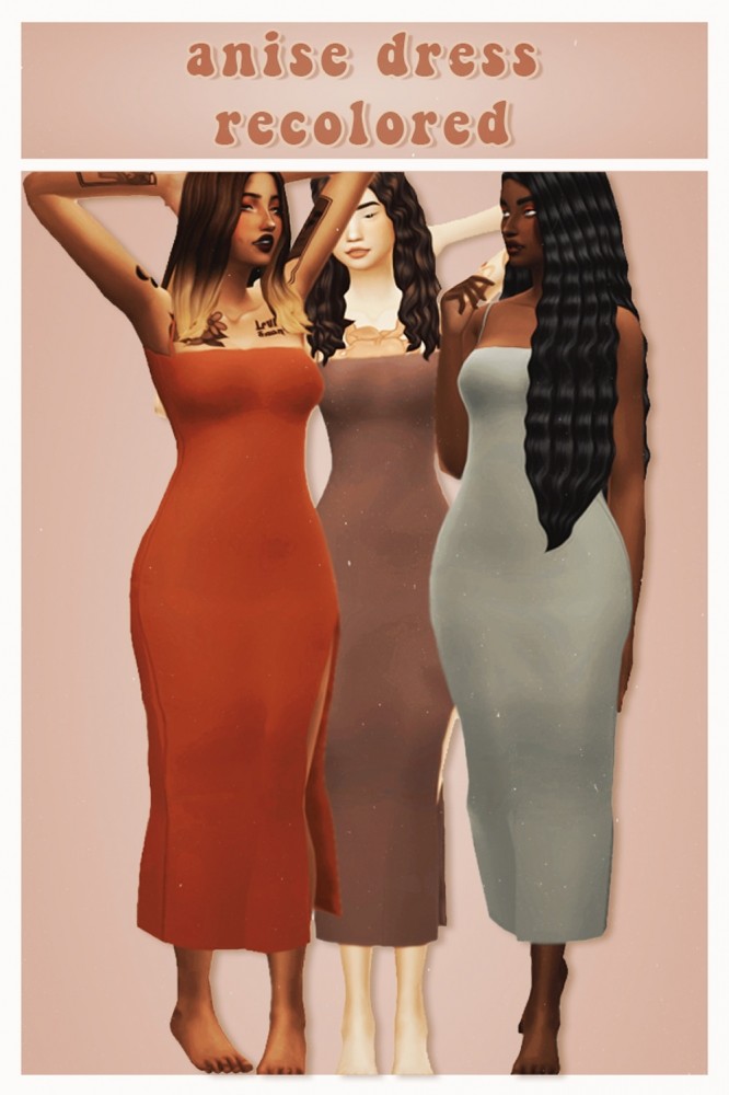 Sims 4 Ridgeport‘s anise dress recolours at cowplant pizza