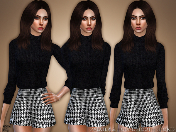 Sims 4 Sweater & Houndstooth Shorts by Black Lily at TSR