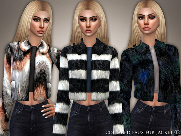 Sims 4 Collared Faux Fur Jacket 02 by Black Lily at TSR