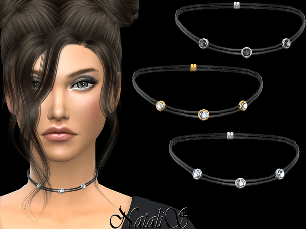 Sims 4 Double leather choker with crystals by NataliS at TSR