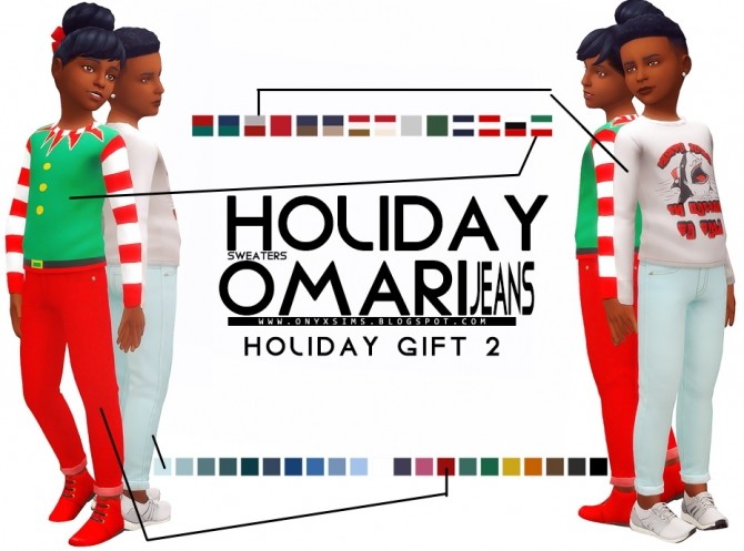 Sims 4 Holiday Gift 2 sweater recolor and  jeans at Onyx Sims