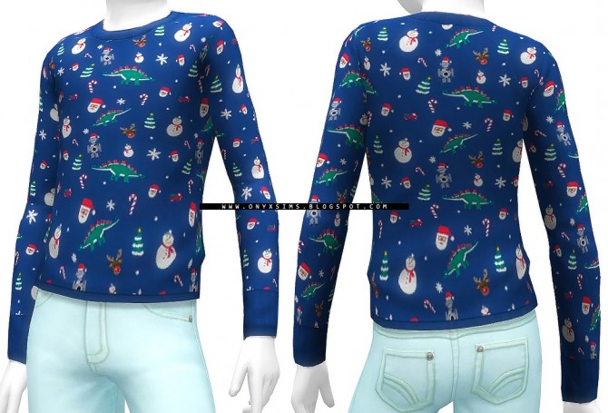 Sims 4 Holiday Gift 2 sweater recolor and  jeans at Onyx Sims