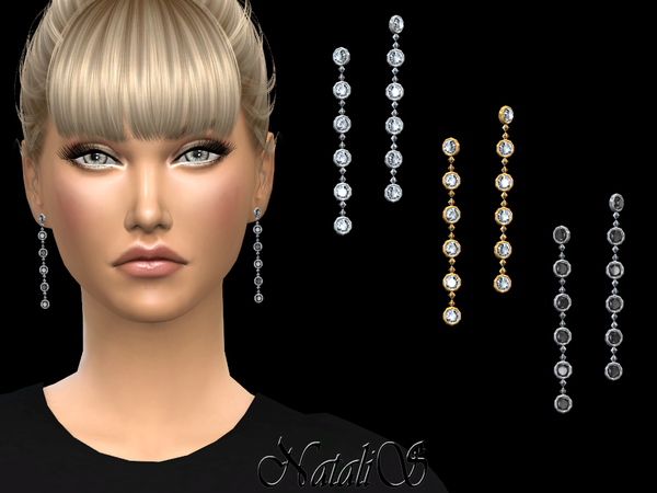 Sims 4 Round crystals long drop earrings by NataliS at TSR