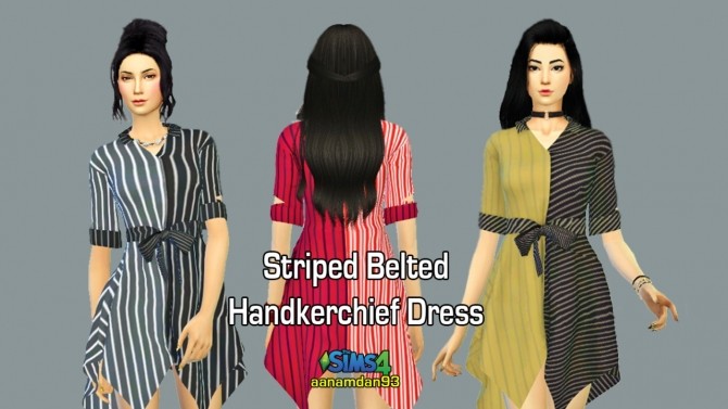 Sims 4 Striped Belted Handkerchief Dress (Blouse) at Aan Hamdan Simmer93