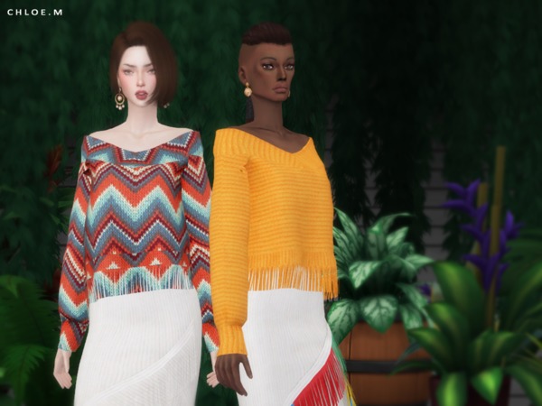 Sims 4 Sweater with tassels by ChloeMMM at TSR