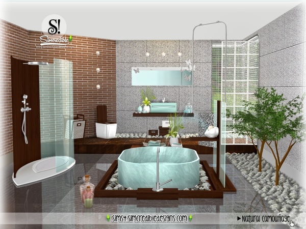 Sims 4 Natural Camouflage bathroom by SIMcredible at TSR