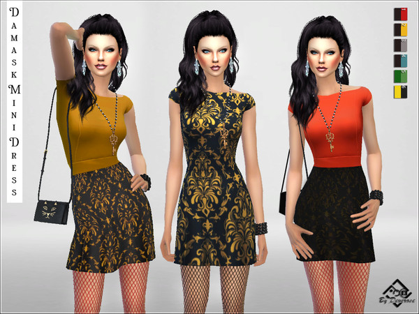 Sims 4 Damask Mini Dress by Devirose at TSR