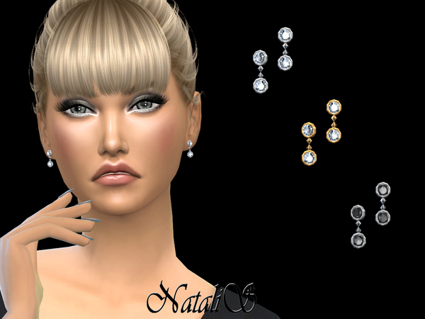 Sims 4 Double round crystals earrings by NataliS at TSR