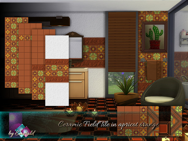 Sims 4 Ceramic Field Tile in apricot orange by emerald at TSR