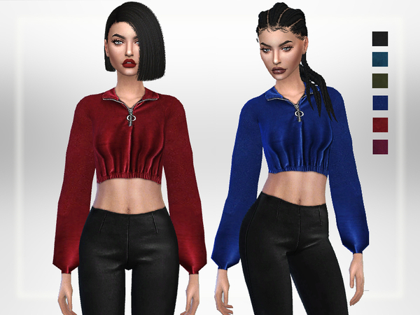 Indila Cropped velvet top by Puresim at TSR » Sims 4 Updates