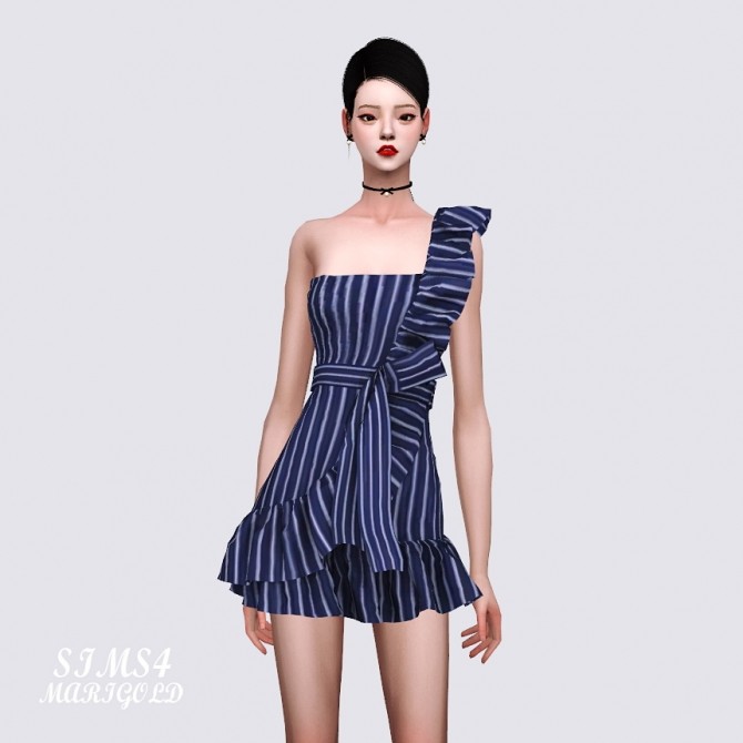 Sims 4 One Side Shoulder Strap Dress at Marigold