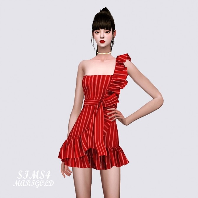 Sims 4 One Side Shoulder Strap Dress at Marigold