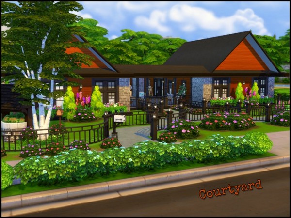 Sims 4 Courtyard family home by sparky at TSR