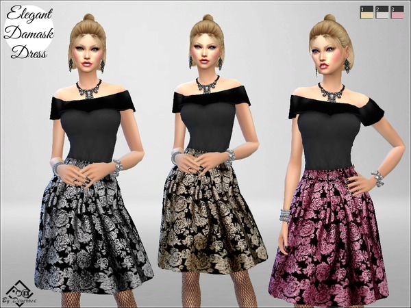 Sims 4 Elegant Damask Dress by Devirose at TSR