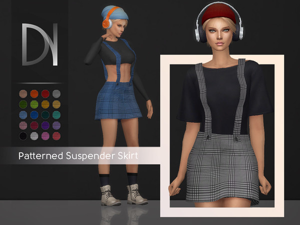 Sims 4 Patterned Suspender Skirt by DarkNighTt at TSR
