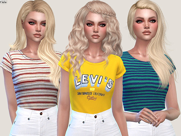 Striped Casual and Sporty Tees by Pinkzombiecupcakes at TSR » Sims 4 ...