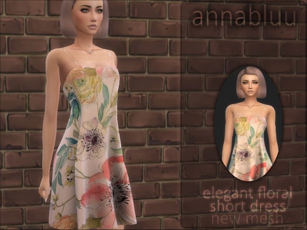 Sims 4 Elegant Floral Short Dress by Annabluu at TSR