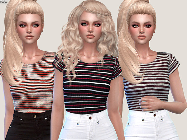 Sims 4 Striped Casual and Sporty Tees by Pinkzombiecupcakes at TSR