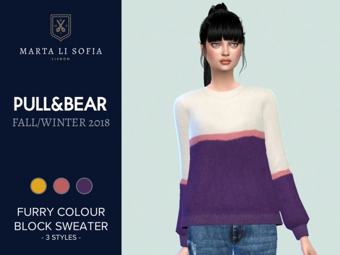 Sims 4 Furry colour block sweater by at TSR