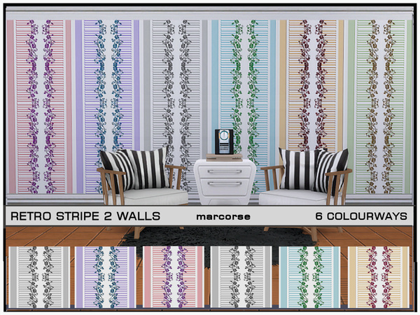 Sims 4 Retro Stripes 2 Walls by marcorse at TSR