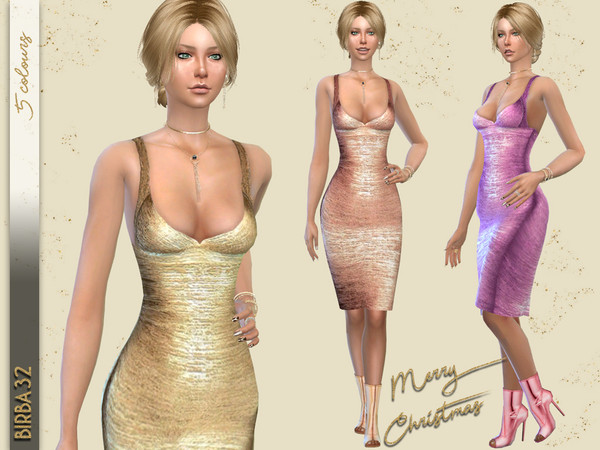 Sims 4 Golden Christmas dress by Birba32 at TSR