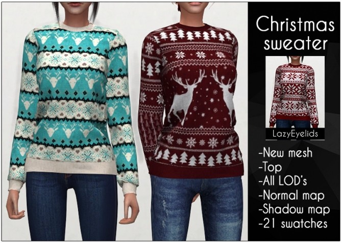 Sims 4 Christmas sweater F at LazyEyelids