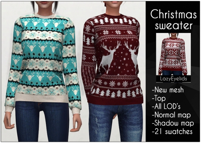 Christmas sweater F at LazyEyelids » Sims 4 Updates