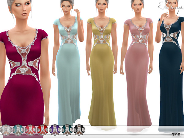 Sims 4 Long Dress With Jewel Detailing by ekinege at TSR