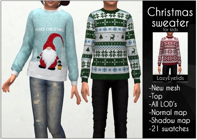 Sims 4 Christmas sweater for kids at LazyEyelids