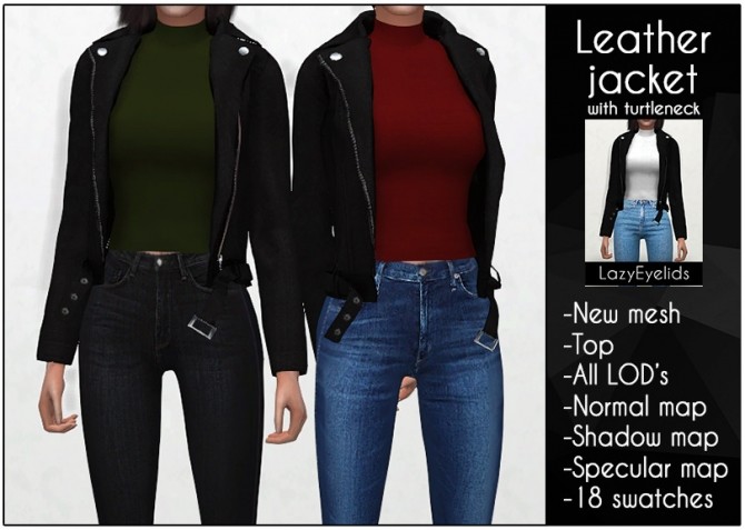 Sims 4 Leather jacket with turtleneck at LazyEyelids