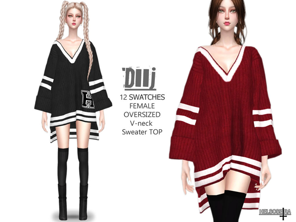 Sims 4 DIIJ Oversized Sweater Top by Helsoseira at TSR
