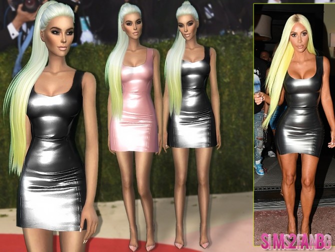 Sims 4 362   Kim Kardashians Skintight Metallic Dress by sims2fanbg at TSR