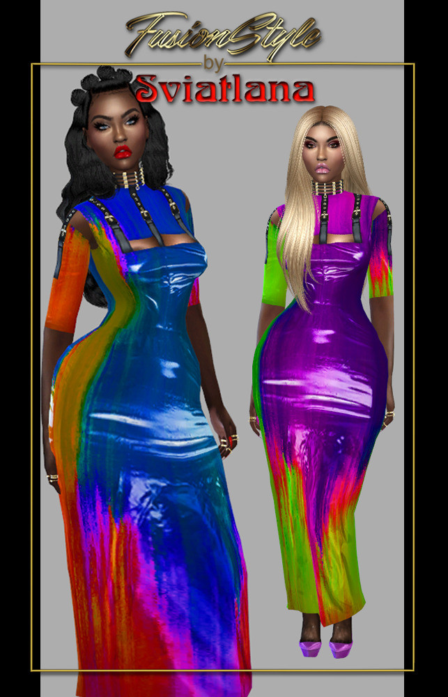 Sims 4 Long latex dress at FusionStyle by Sviatlana
