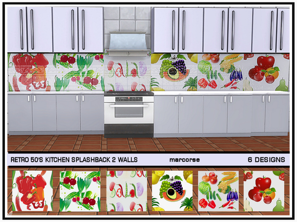 Sims 4 Retro 50s Kitchen Splashback 2 Walls by marcorse at TSR