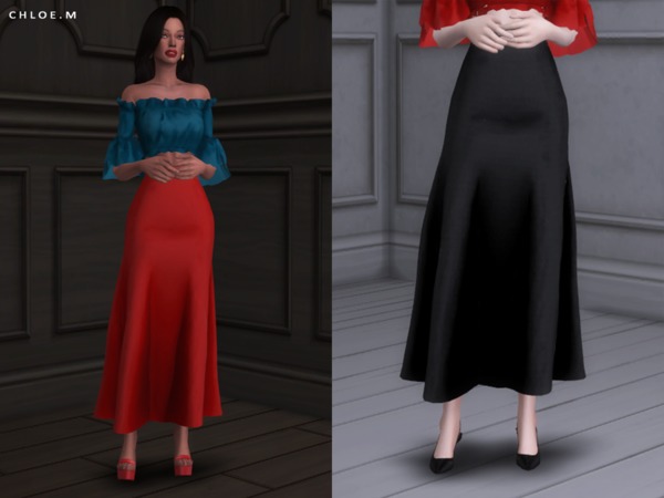 Sims 4 Long skirt by ChloeMMM at TSR
