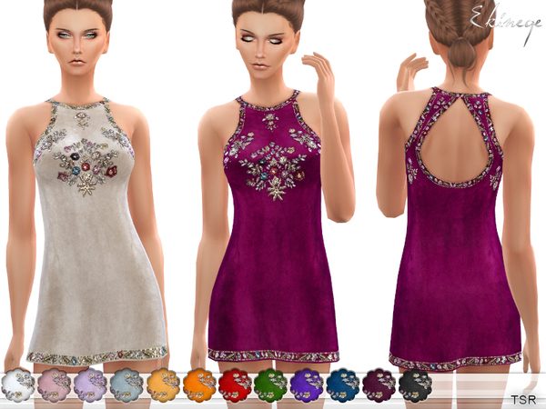 Sims 4 Velvet Beaded Shift Dress by ekinege at TSR