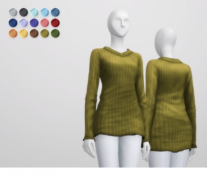 Sims 4 Long line V neck Sweater V4 / Stripe at Rusty Nail